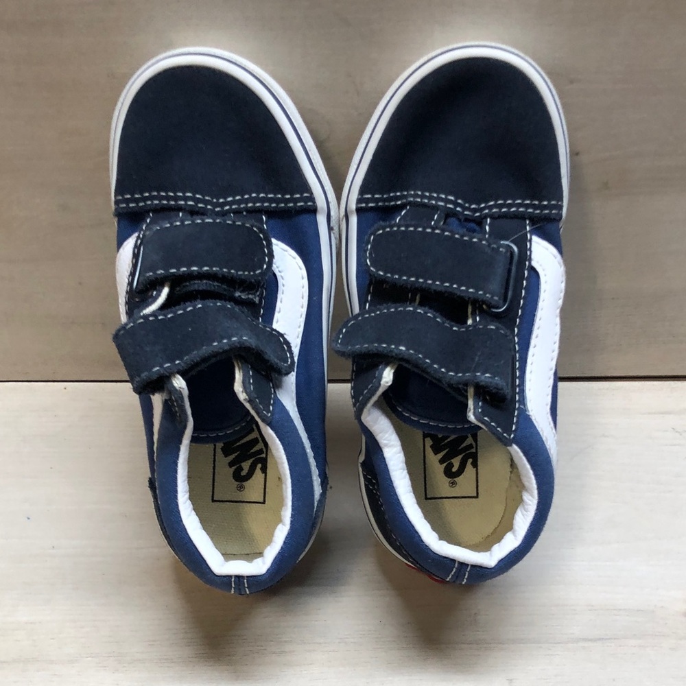 Vans Kids Navy and White Velcro Slip-On Skate Sneakers #1412